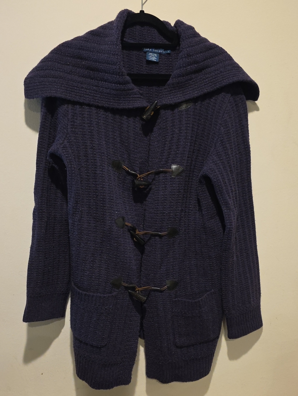 Ralph Lauren Dark Purple Wool-Cashmere Hooded Cardigan